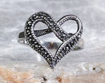 Sterling Marcasite Heart Ring, Size 5.5