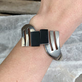 .950 Silver Taxco Onyx Clamp Bracelet