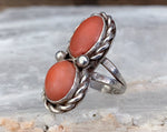 Sterling Navajo Double Coral Ring, Size 6